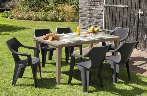 Záhradné plastové zostavy Elvisia Záhradný set GAVIN 6 + 1 | cappuccino/grafit