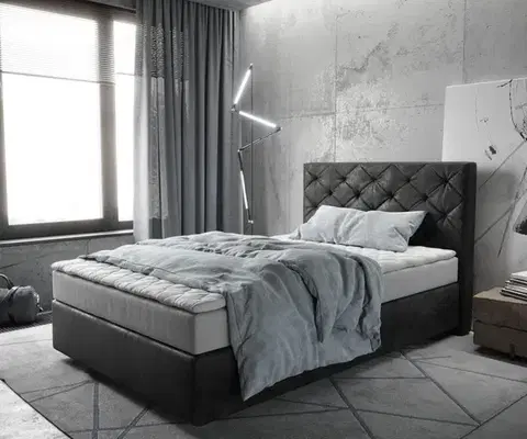 Postele Boxspring DELIFE Boxspring posteľ Dream-Great 120x200 cm mikrovlákno antracitová vintage s matracom a topperom