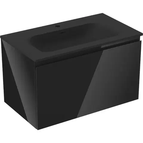 Kúpeľňový nábytok MEXEN/S - Orio kúpeľňová skrinka 80 cm s umývadlom Vela, 1 šuplík, čierna lesk/čierna mat 91A10-08047-1-BF70-W23M71