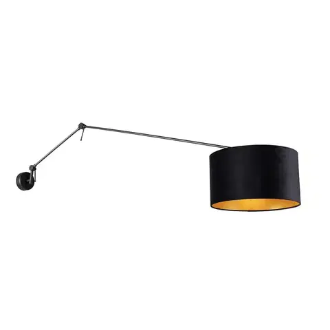 Nástenné osvetlenie Nástenná lampa čierna s čiernym zamatovým tienidlom 35 cm nastaviteľná - Blitz