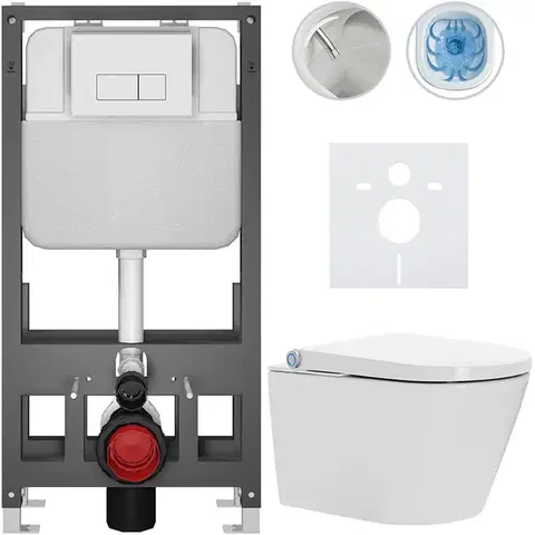 Záchody CERANO - Závesné WC s bidetom Basic/Cronus Standard - biela lesklá - WC tlačidlo Modulo/Biela - voľne stojaca - predstenová inštalácia - 59,3x38,4 CER-8050BD86452