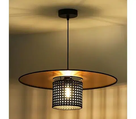 Svietidlá  - Luster na lanku TOKYO RATTAN 1xE27/15W/230V pr. 50 cm zlatá/čierna 603201