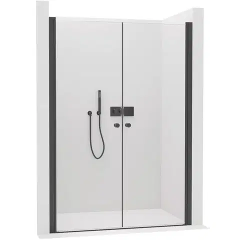 Sprchovacie kúty CERANO - Sprchové 2-krídlové dvere Antelo L/P - 6 mm - čierna matná, transparentné sklo - 112x190 CER-432367