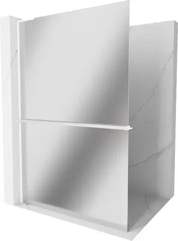 Sprchové dvere MEXEN/S - Kioto+ L Sprchová zástena WALK-IN s poličkou a držiakom uterákov 100 x 200, zrkadlová, biela 800-100-123-20-50