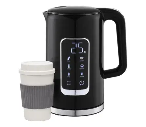 Predlžovacie káble  Rýchlovarná kanvica s LCD displejom 1,7 l 2200W/230V čierna + cest. hrnček 450 ml PEKR723B