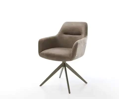 Jedálenské stoličky DELIFE Otočná jedálenská stolička Pejo-Flex mikrovlákno taupe vintage krížová podstava široká titanová farba 360° otočná hojdacia funkcia vrecková pružina