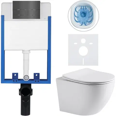Záchody CERANO - Kompletný WC set Profi/Cesso - biela lesklá - WC tlačidlo Line/Tmavo šedá - na zamurovanie - 49x36 CER-8050BD84270