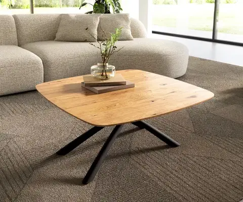 Konferenčné stolíky DELIFE Konferenčný stolík Edge zaoblený tvar 90x90 cm dub prírodný švajčiarska hrana Sarity kov čierna