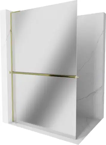 Sprchové dvere MEXEN/S - Kioto+ L Sprchová zástena WALK-IN s poličkou a držiakom uterákov 80 x 200, zrkadlová, zlatá 800-080-123-50-50