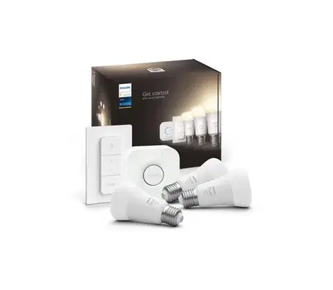 LED osvetlenie Základná sada Philips Hue WHITE 3xE27/9,5W 2700K + Hue Bridge a stmievač 871951428913000