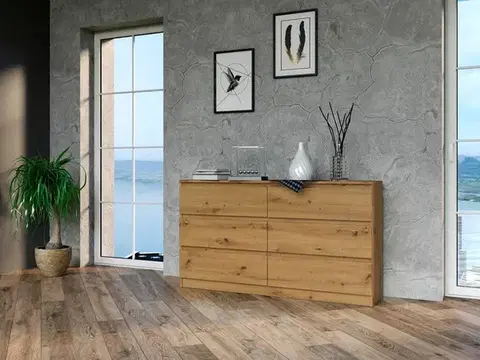 Komody a skrinky Široká komoda so zásuvkami WALMA M6 140, dub artisan