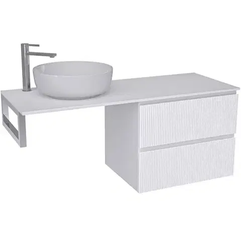 Kúpeľňový nábytok CERANO - Kúpeľňová skrinka Carole - biela matná ryhovaná + doska pod umývadlo Navira Slim - 18 mm + konzola chróm - 120x46x49,8 CER-171301