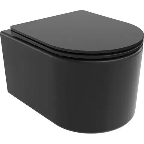 Záchody MEXEN/S - Sofia Závesná WC misa Rimless Tornado vrátane sedátka s slow slim, duroplast, čierna mat 30541085T