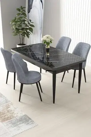 Jedálenské sety Dining Table & Chairs Set (5 Pieces) Nil - Black Marble, Grey