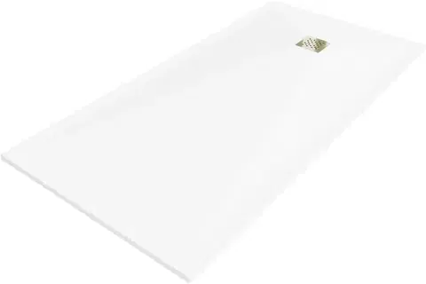 Vane MEXEN/S - Stone+ obdĺžniková sprchová vanička 160 x 90, biela, mriežka zlatá 44109016-G