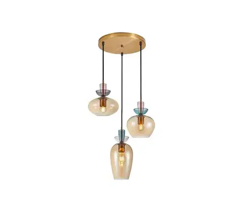 Svietidlá  PND-31882-3A-GD-AMB-Luster na lanku FANDA 3xE27/40W/230V zlatá/dymovo-béžová PND-31882-3A-GD-AMB