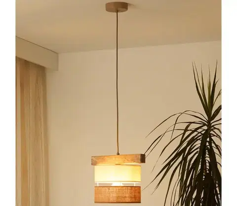 Svietidlá BRILAGI - Luster na lanku FOREST 1xE27/15W/230V borovica/béžová/krémová 5903240292226
