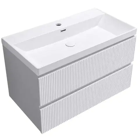 Kúpeľňový nábytok CERANO - Kúpeľňová skrinka Carole - keramické umývadlo Viano - biela matná ryhovaná - 100,9x62,6x46,5 CER-951928