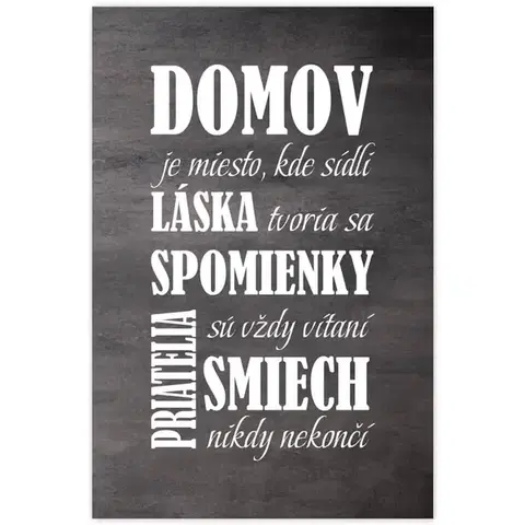 Obrazy s textom Obraz v ráme s textom - Domov, sivobiely