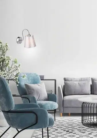 Nástenné svetlá Okrúhla chrómová nástenná lampa so sivým látkovým tienidlom Luk