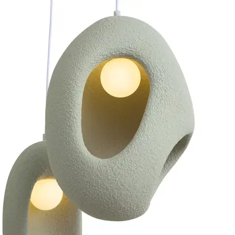 Závesné svietidlá Japandi Pendant Lamp White with Organic Light Green Shade 3-Light - Moonstone