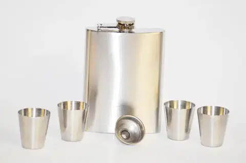 Kelímky, poháriky MAKRO - Sada 1x ploskačka 250ml, 4x poháriky, 1x lievik