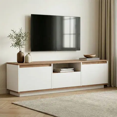 TV stolíky ANTIC TV stolík s dvierkami, borovica Atlantic/biela