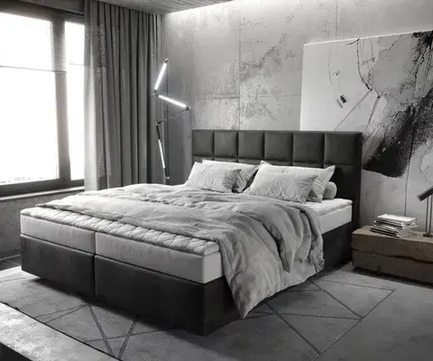 Postele Boxspring DELIFE Boxspring posteľ Dream-Fine 180×200 cm mikrovlákno antracitová vintage s matracom a topperom