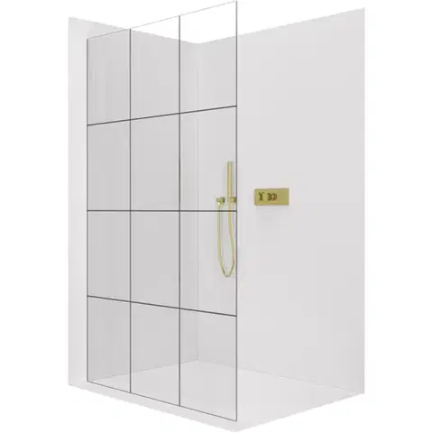 Sprchové dvere CERANO - Sprchová zástena Walk-in Crystal Ľ/P - 8 mm - bezvzperový systém - zlatá, industriálne sklo - 140x200 CER-8050BD6689