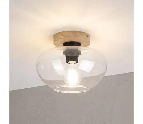 Svietidlá  Stropné svietidlo FLO WOOD 1xE27/15W/230V dub/číre pr. 22 cm LM-1.332/A/DĄB