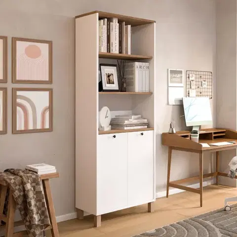 Regály SMART regál s dvierkami, biela