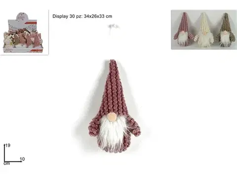 Vianočné dekorácie MAKRO - Škriatok vianočný 19cm rôzne farby