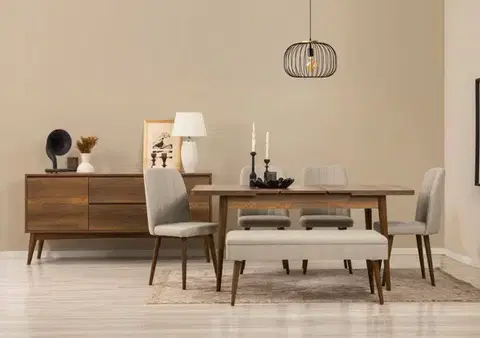 Jedálenské sety Set s rozkladacím stolom, stoličkami a konzolou (7 kusov) Vina 03 1005 - Walnut, Cream