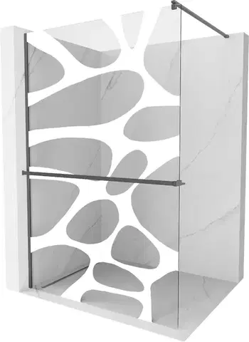 Sprchové dvere MEXEN/S - Kioto+ Sprchová zástena WALK-IN s poličkou a držiakom uterákov 80 x 200, biely vzor, grafit kartáčovaná 800-080-121-66-97
