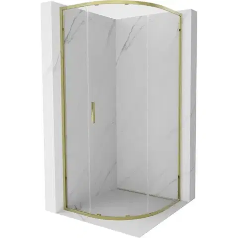 Sprchovacie kúty MEXEN - Exo štvrťkruhový posuvný sprchovací kút 80 x 80, transparent, zlato 8131-080-080-50-00
