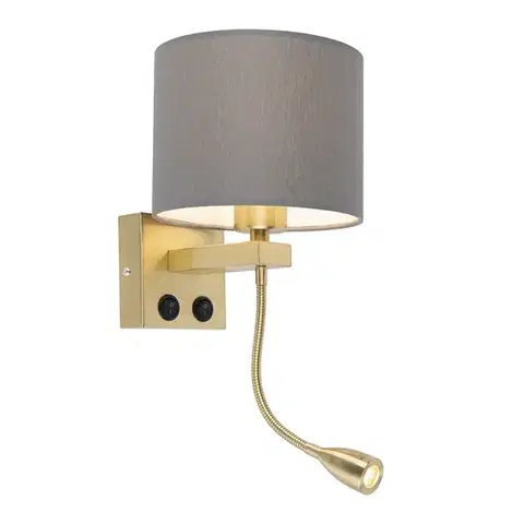 Lampy Art Deco nástenná lampa zlatá s sivým tienidlom - Brescia