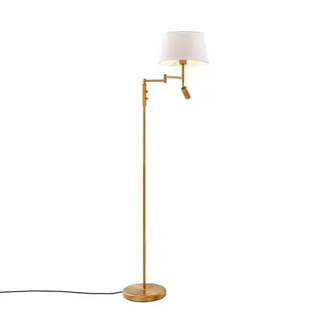 Lampy Stojaca lampa bronzová s bielym tienidlom a nastaviteľnou lampou na čítanie - Ladas