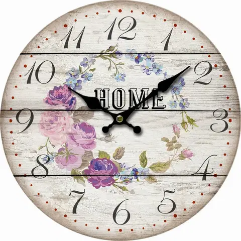 Hodiny Drevené nástenné hodiny Home and flowers, pr. 34 cm