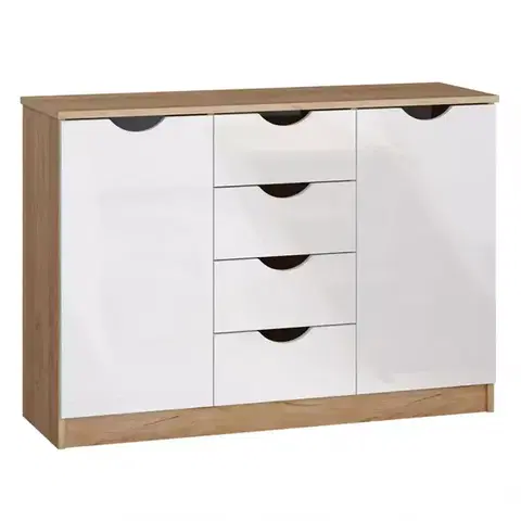 Komody do spálne Komoda Tymeo  2d4s dub craft zlatý+biely lesk