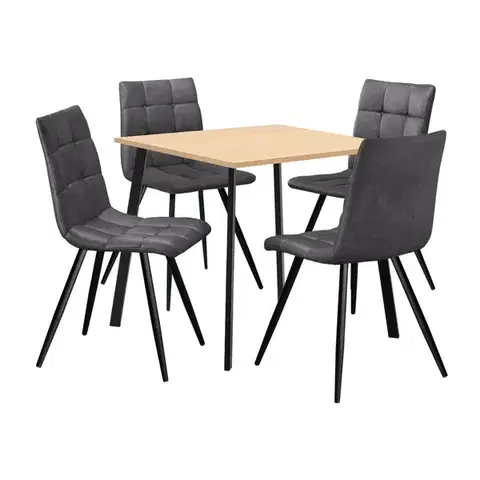 Jedálenské sety Jedálenský stôl 80x80 BERGEN dub + 4 stoličky BERGEN sivé mikrovlákno