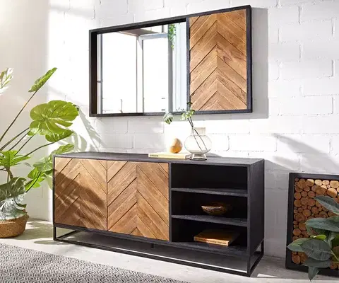 Komody DELIFE Komoda Famke 145 cm mango teak 2 dvierka 3 priehradky