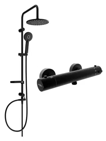 Sprchy a sprchové panely MEXEN/S - Carl sprchový stĺp vrátane sprchovej termostatickej batérie Kai, čierna 77100240-70