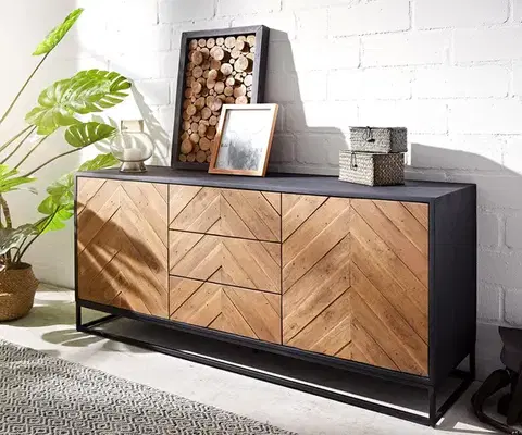 Komody DELIFE Komoda Famke 145 cm mango teak 2 dvierka 3 zásuvky