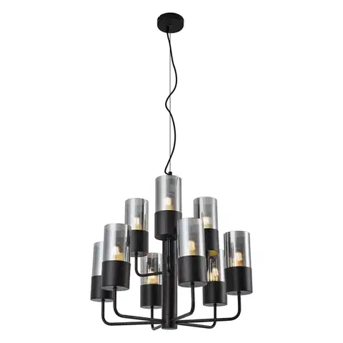 Lustre Moderný luster čierny s dymovým sklom 9-svetiel - Laura