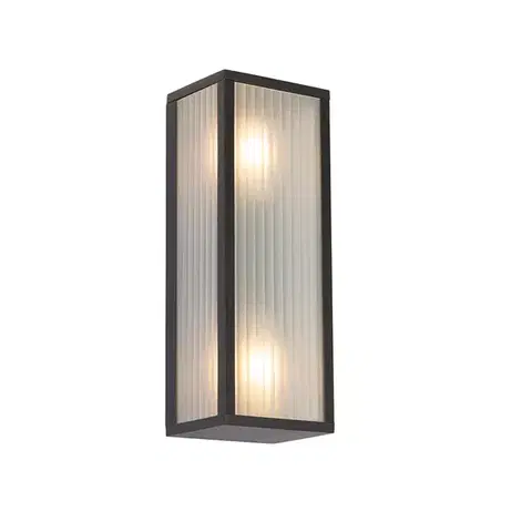 Vonkajšie nástenné svietidlá Vonkajšia nástenná lampa čierna s rebrovaným sklom 2-svetlá IP44 - Charlois
