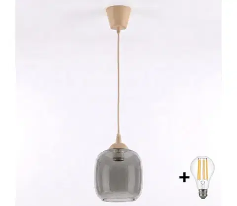 Svietidlá BRILAGI - LED luster na lanku R GLASS 1xE27/60W/230V pr. 14 cm béžová/dymovo šedá NSTK7758+TK8619A