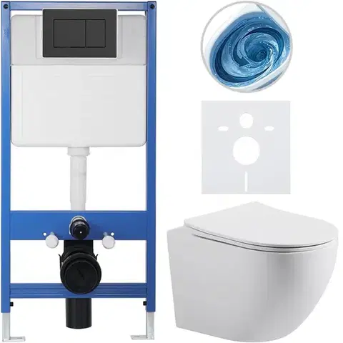 Záchody CERANO - Kompletný WC set Profi/Cesso - biela matná - WC tlačidlo Classic/Čierna matná - predstenová inštalácia - 49x36 CER-8050BD93