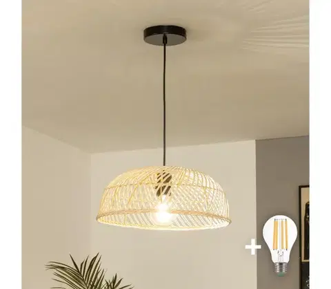 Svietidlá BRILAGI - LED luster na lanku CERIA BOHO 1xE27/40W/230V pr. 60 cm ratan BG3987+EG781132