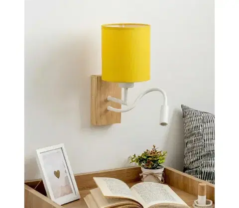 Svietidlá BRILAGI - LED nástenné svietidlo NUBILA WOOD 1xE27/25W/230V + LED/3W dub/biela/žltá BG1565+BG2452
