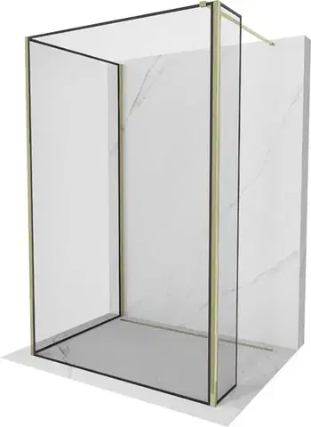 Sprchové dvere MEXEN/S - Kioto Sprchová zástena WALK-IN 120 x 120 x 30, čierny vzor, zlatá 800-120-120-221-50-70-030